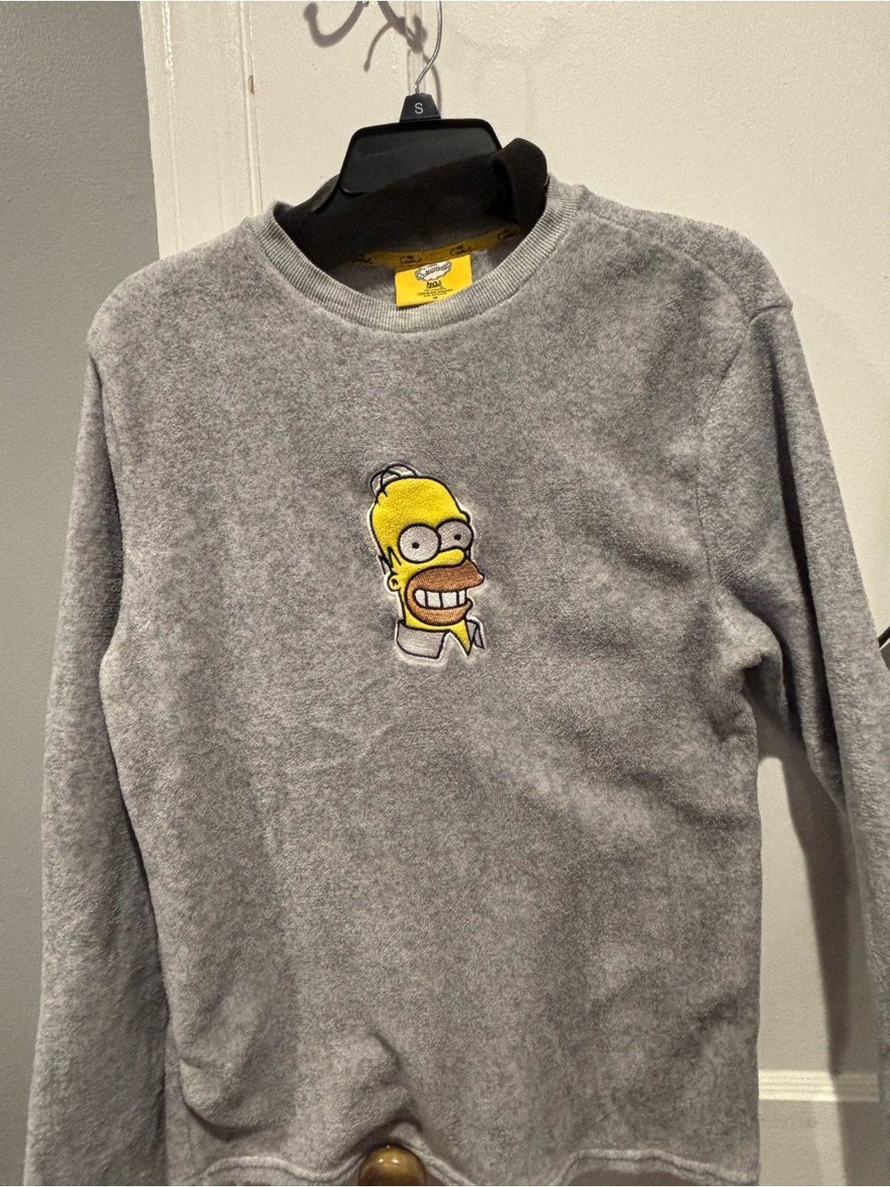 Grey Crewneck Sweatshirt with Homer Simpson Chest Embroidery